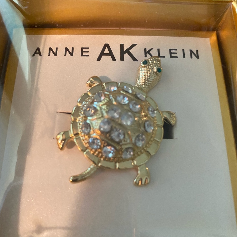 Anne Klein turtle brooch in gold and rhinestones $24